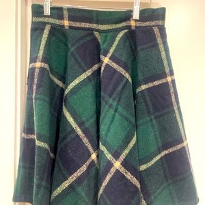 WOOL GREEN PLAID SKIRT WITH LINING